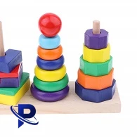 Wooden 3 Column Rainbow color Geometry Blocks Match Stack Tower Set Early Learning Toys for Kids