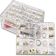 Portable 2 Layer Acrylic Jewelry Storage Box with Lid Earrings Necklaces Bracelets Rings with 24-Grid Large-capacity Container