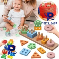 HappyBive Wooden Geometry Shape Sorting Board | Fun Learning Toy for Kids | Multicolor