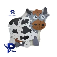 Wooden Alphanumeric Puzzle - Black & White Cow Shape